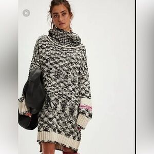 Free People Black and White Cowl Neck Sweater